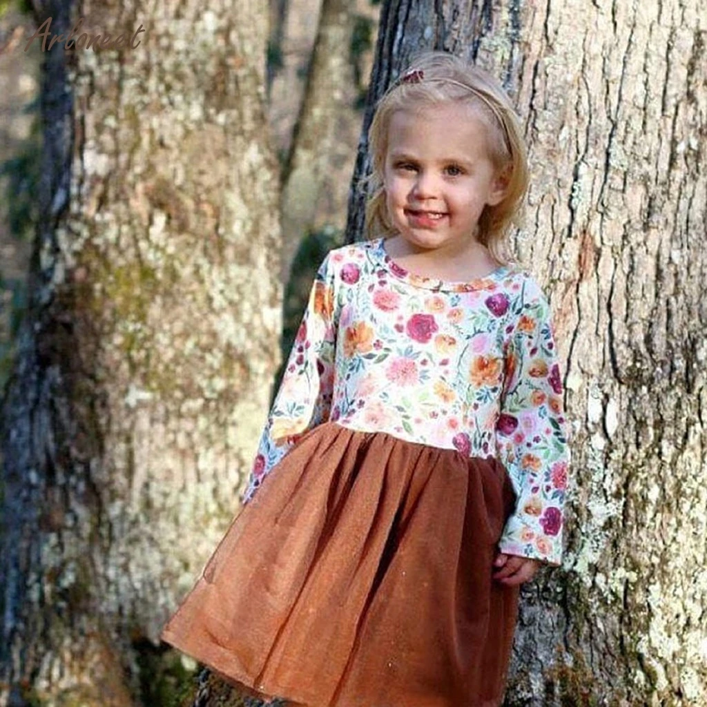 ARLONEET girls dress autumn winter princess Floral Party Dress Wedding Bridesmaid Tulle Lace party for kids girl vestido | Детская