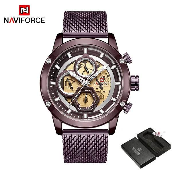CoffeeWithBox NAVIFORCE Лидирующий бренд мужские s часы Роскошные бизнес часы хронограф кварцевые мужские армейские наручные часы Мужские часы Relogio Masculino - Цвет: CoffeeWithBox