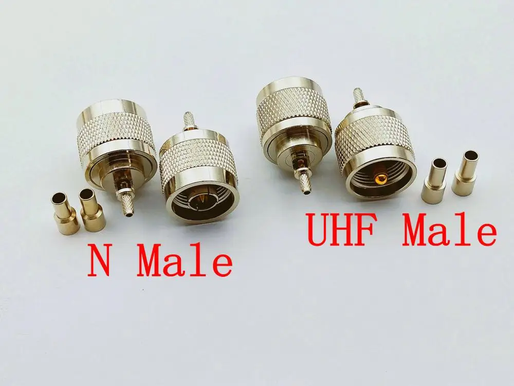 2PCS COPPER N Male/UHF Male Crimp adapter Connector for RG-174 LMR-100 RG316 cable