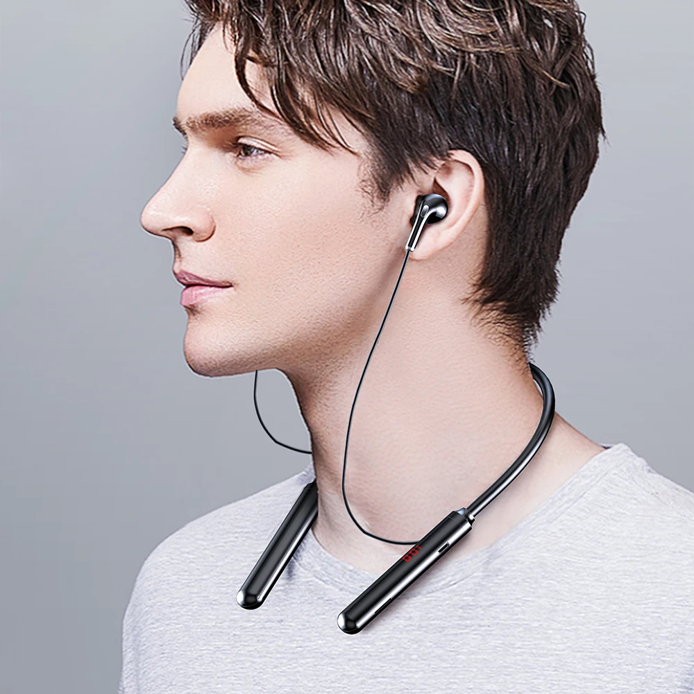 

60 Hours Endurance Bluetooth Headphones Stereo Bass Wireless Headphone Neckband Power LED Display Headset TF Card Magnet