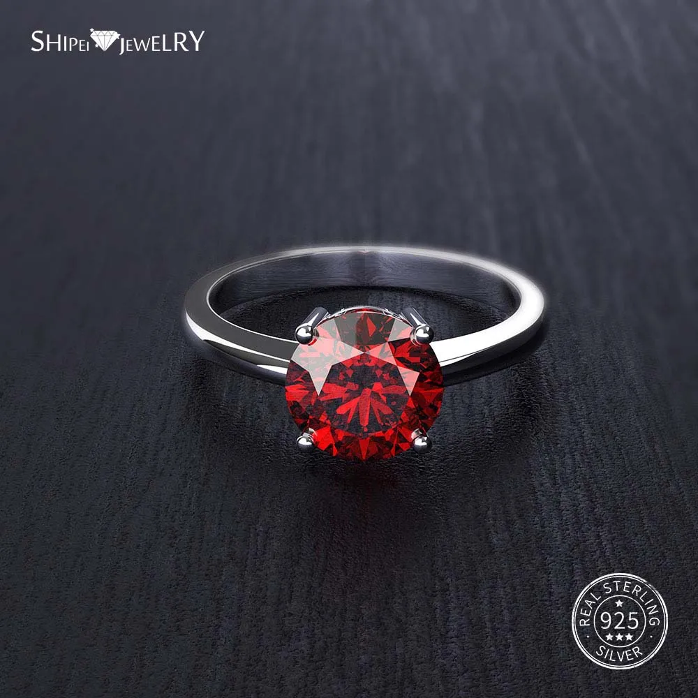 Shipei, 925 пробы, серебряное кольцо, хорошее ювелирное изделие, 2ct, Белый сапфир, обручальное кольцо для женщин, мужчин, Подарок на годовщину - Цвет камня: Красный