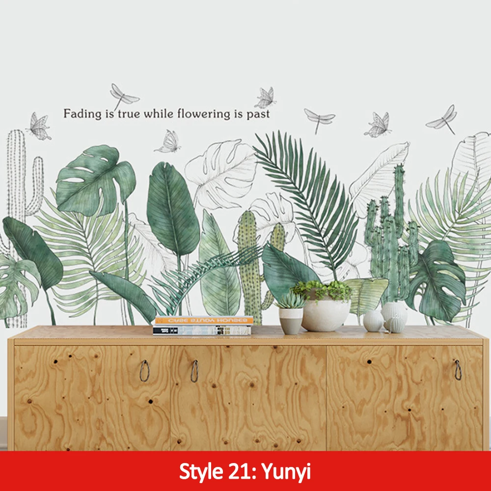 

24 styles Green Leaves Wall Stickers for Bedroom Living room Dining room Kitchen Kids Room DIY Wall Decals Murals Decoration