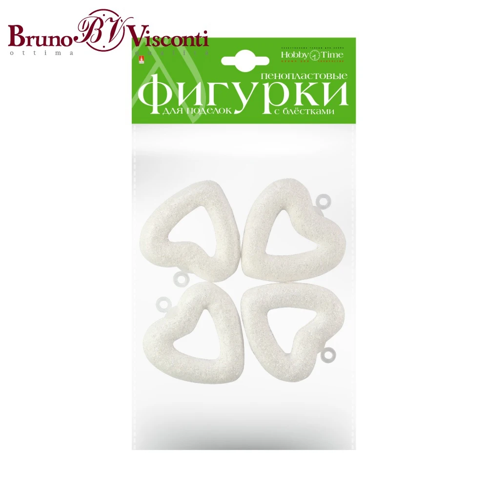 Пенопластовые фигурки. СЕРДЦА С ГЛИТТЕРОМ. 50 ММ 4 ШТ. 2-803/03 BRUNO VISCONTI | Игрушки и хобби