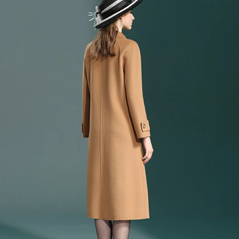 

Женское двустороннее шерстяное пальто, облегающее однобортное пальто с круглым вырезом и открытыми плечами ZX369, зима-осень 2020