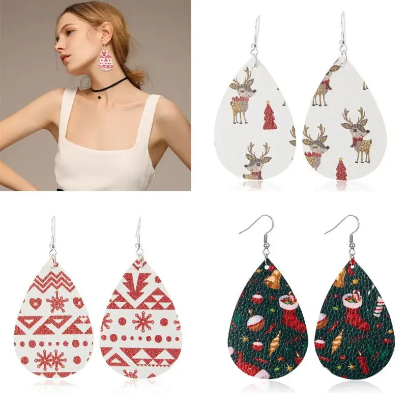 

12Pcs Christmas Theme PU Leather Sheet Earring Hair Bows Craft Jewerly Making 1XCA