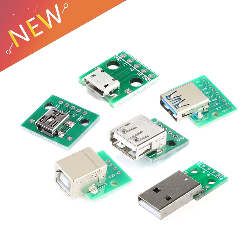 

5pcs Micro Mini USB USB A Male USB 2.0 3.0 A Female USB B Connector Interface to 2.54mm DIP PCB Converter Adapter Breakout Board