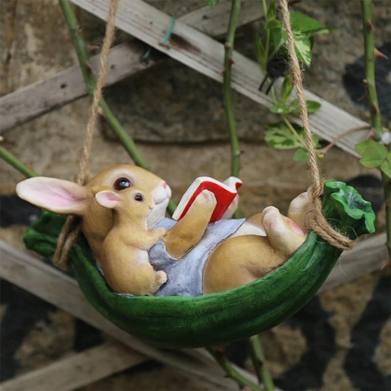 

Easter Ornament Garden Bunny Statue Lying Reding Resin Rabbit Sculpture Outdoor Patio Yard Lawn Hanging Pendant Decor