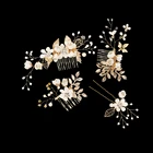 Гребни для волос с белым цветком, головной убор с имитацией жемчуга, аксессуары для волос для свадьбы, свадьбы, украшения для волос с золотыми листьями, заколки для волос