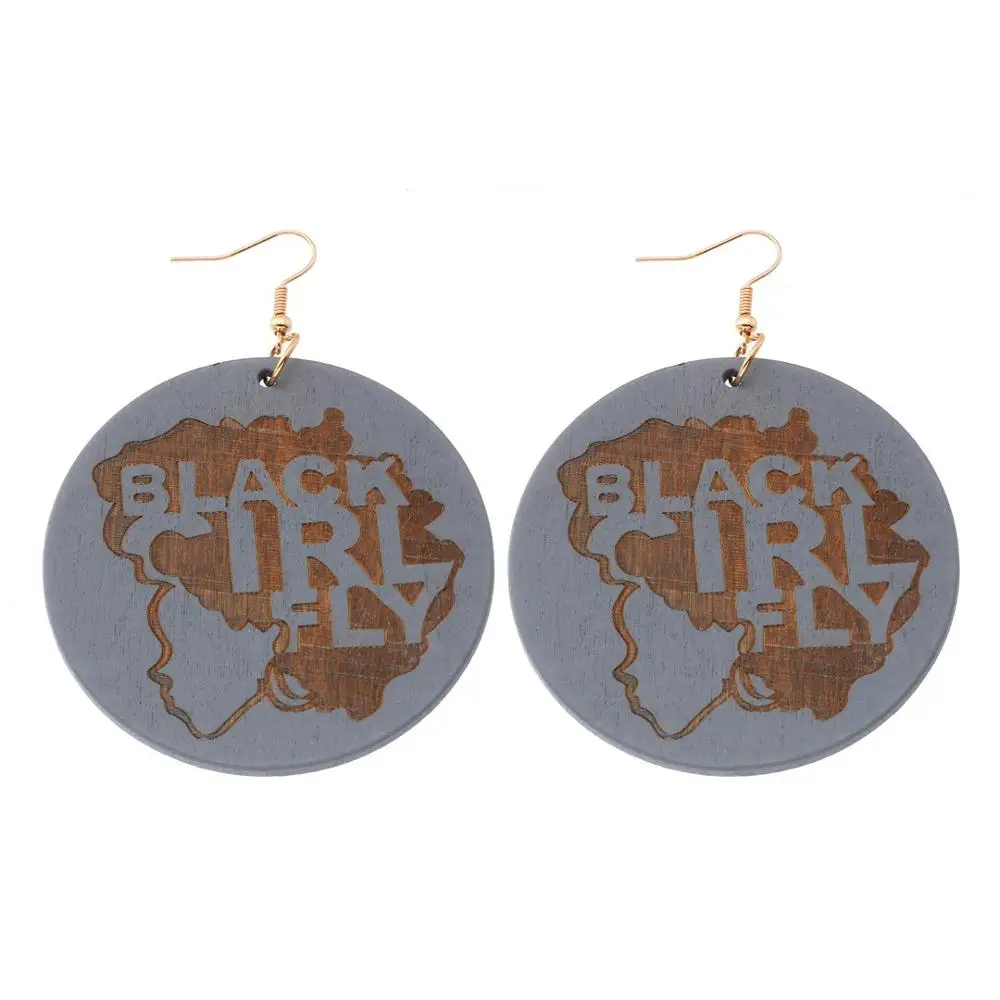 Этнические женские синие серьги в африканском стиле с надписью и головой