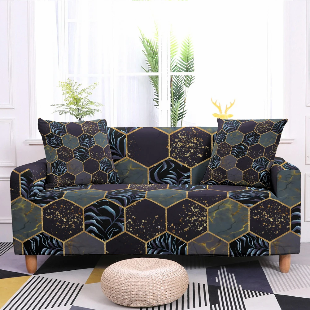 Stretch Marble Sofa Cover Elastic Geometric Slipcovers for Living Room Sectional L Shape Couch 3 Seaterfunda de sofá | Дом и сад