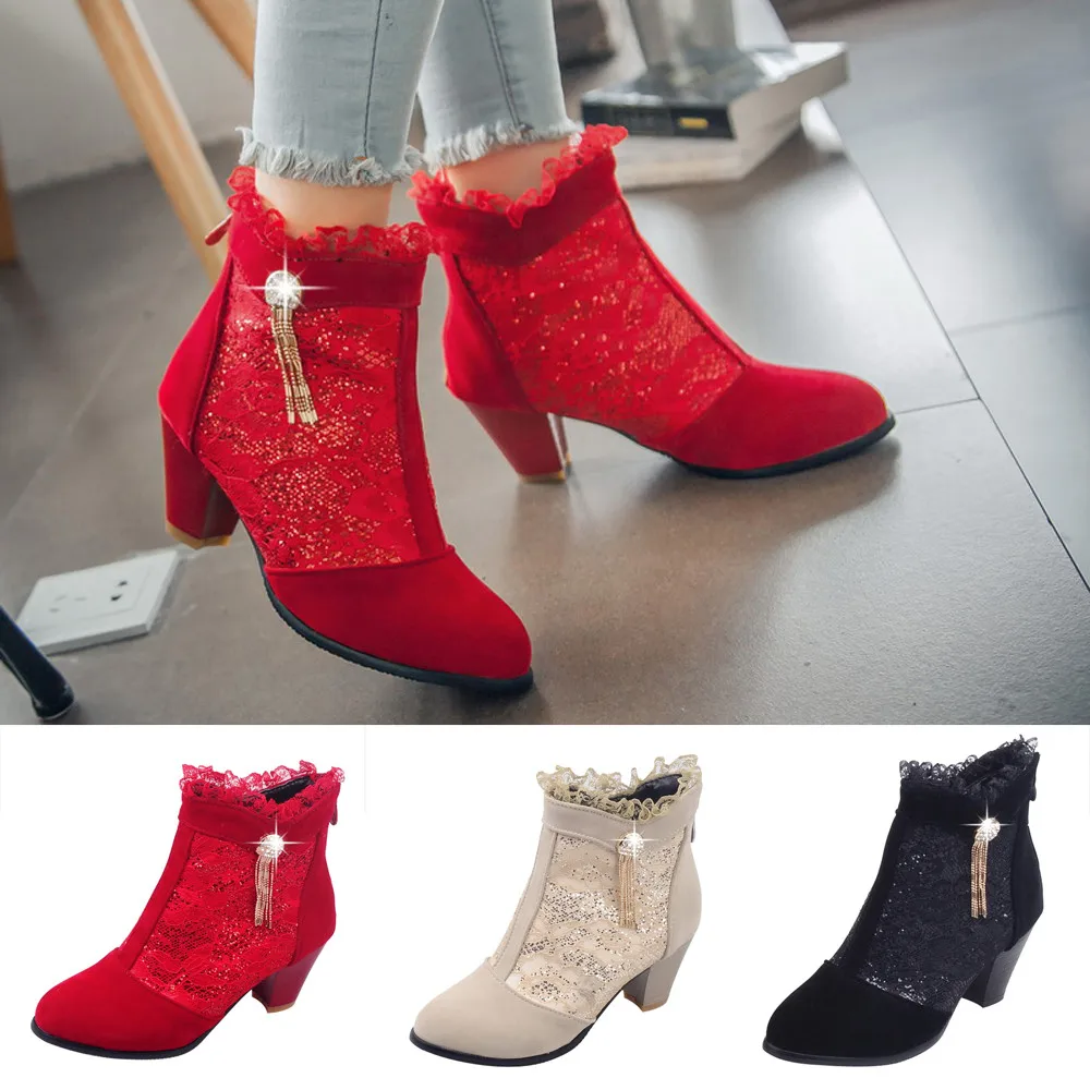 

Women's Short Boots Shoes Wild Shoes Boots Sexy Lace Booties Back Zipper Bare Boots Ladies Booties botas feminina 2020