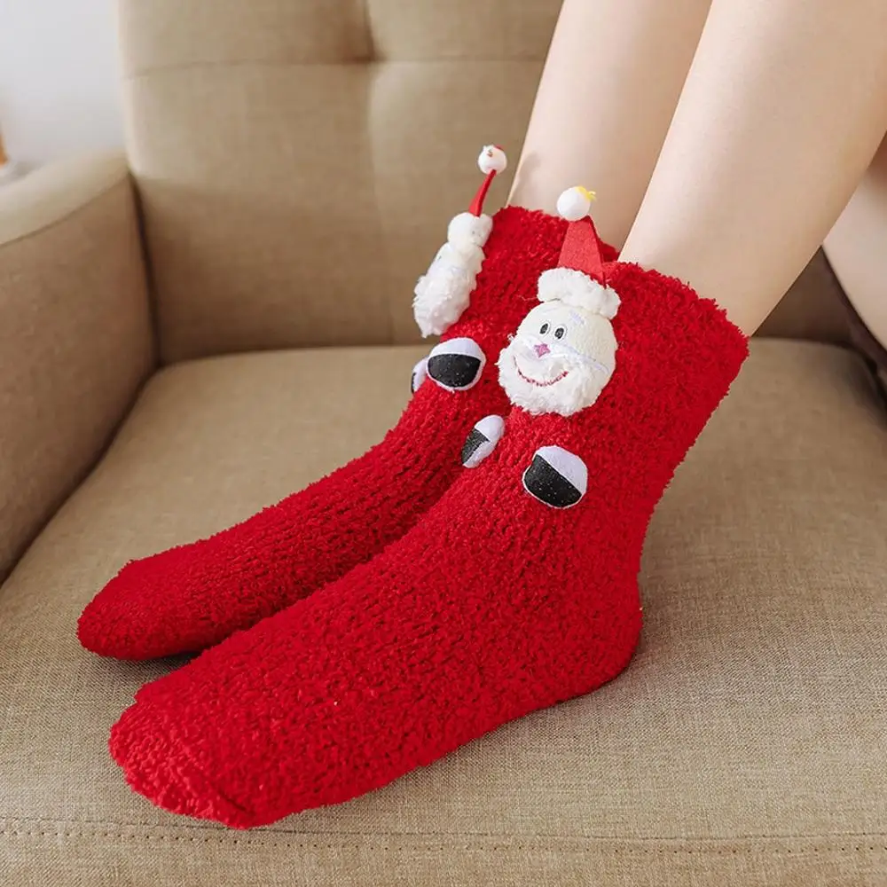 Рождественские носки для женщин и девочек бархатные теплые зимние термоноски с
