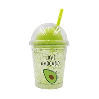 lovely fruit ice cup cartoon lemon watermelon strawberry avocado plastic children double gel with straw cold water cup