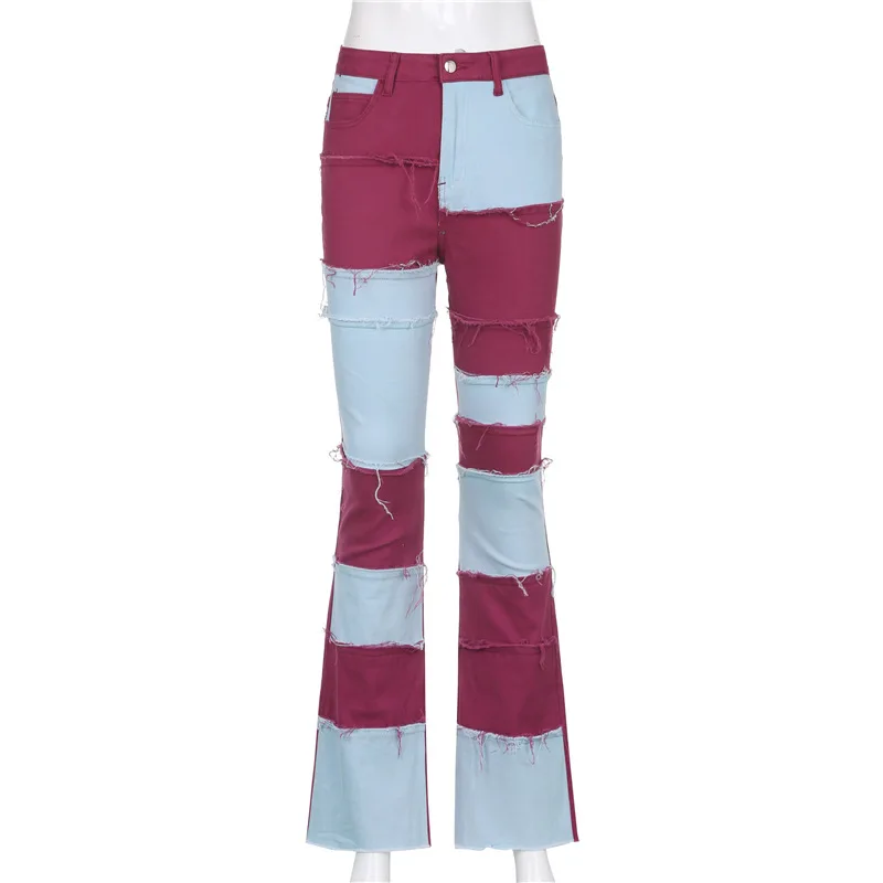 

Y2K Fashion Patchwork Stitch Slim Long Jeans E-Girl Autumn Pancelled High Waist Straight Pants Vintage 90s Harajuku 2020
