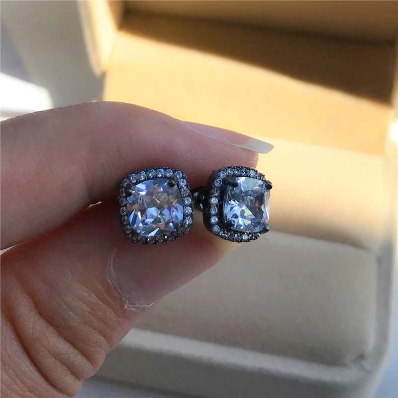 

Luxury Female White Crystal Jewelry Rose Black Gold Color Wedding Earrings For Women Vintage Square Zircon Stone Stud Earrings