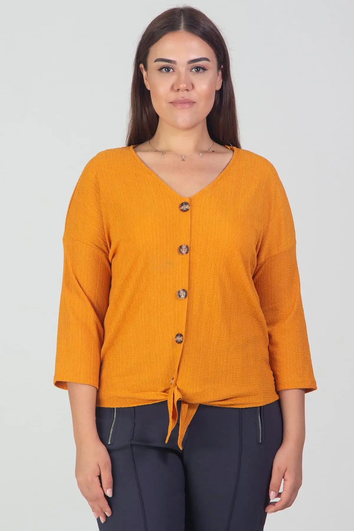 Sans Textile женщины шафран передняя деталь вискоза блузка 65N11683| |
