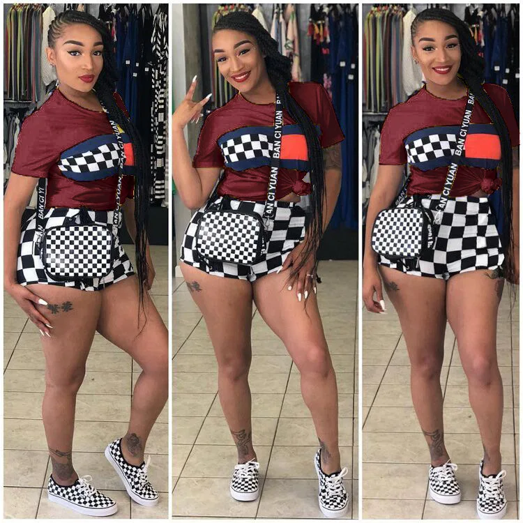 plus size summer two piece set crop top and shorts set 2 piece set women club outfits matching sets ensemble femme 2 pieces S641
