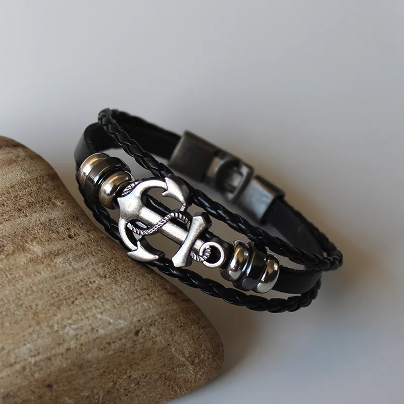 Винтажный Мужской Браслет многослойный Плетеный кожаный браслет ручной работы