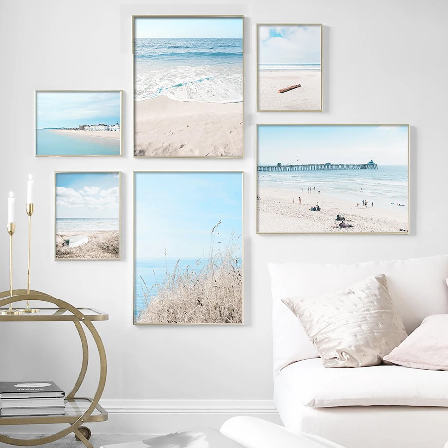 

Prints Pictures Cane Nuba Bridge Blue Sea Beach Reed Sky Wall Art Canvas Painting Nordic Poster For Living Room Decoration