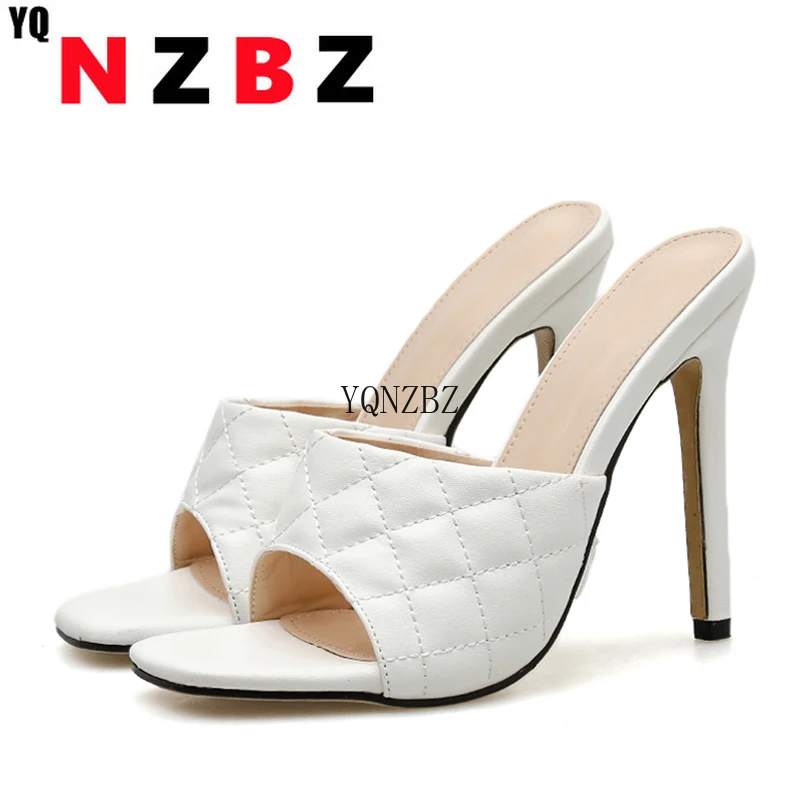 

YQNZBZ Summer Women Mule slippers Design slippers Sandals Square sole slides High heel Women shoes Summer Woman Size 35-42