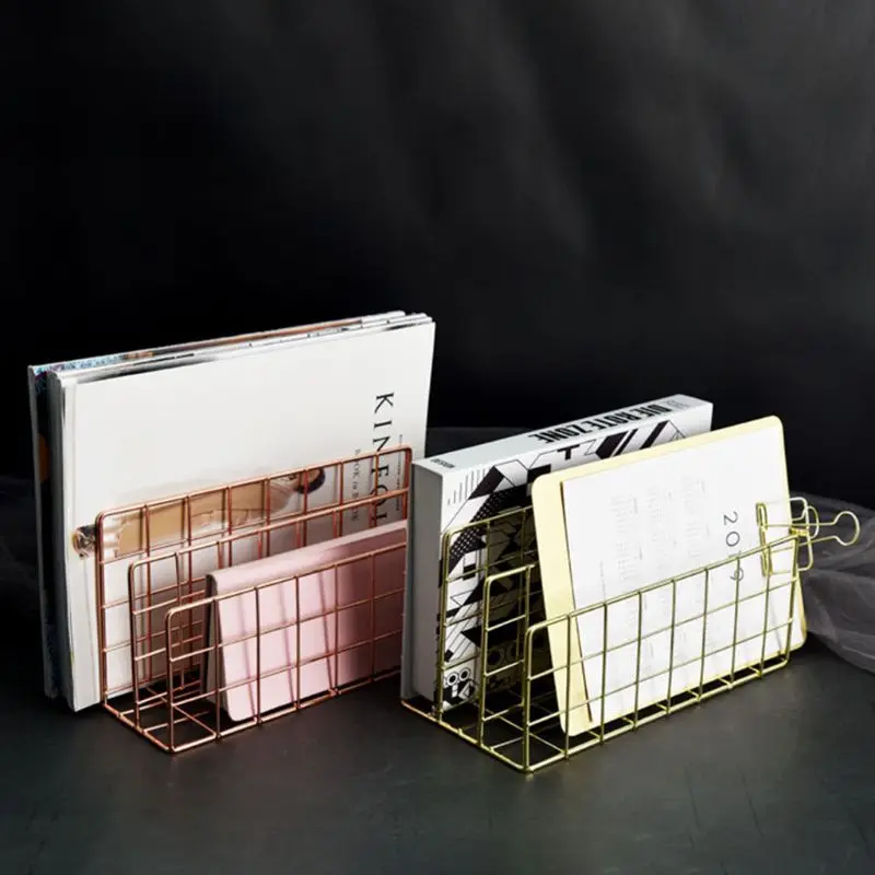 

Grid 3 Compartments Bookshelf Magazine File Organizer Holder Wrought Iron Rack