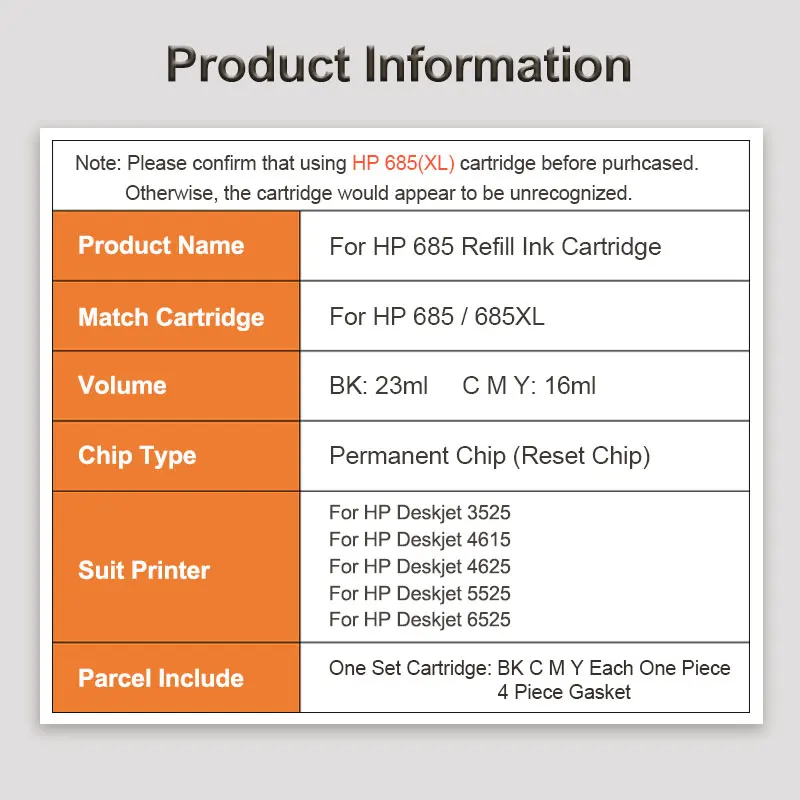 OCINKJET для HP 685 XL многоразовый чернильный картридж принтера Deskjet 3525 5525 4615 4625 6525 с