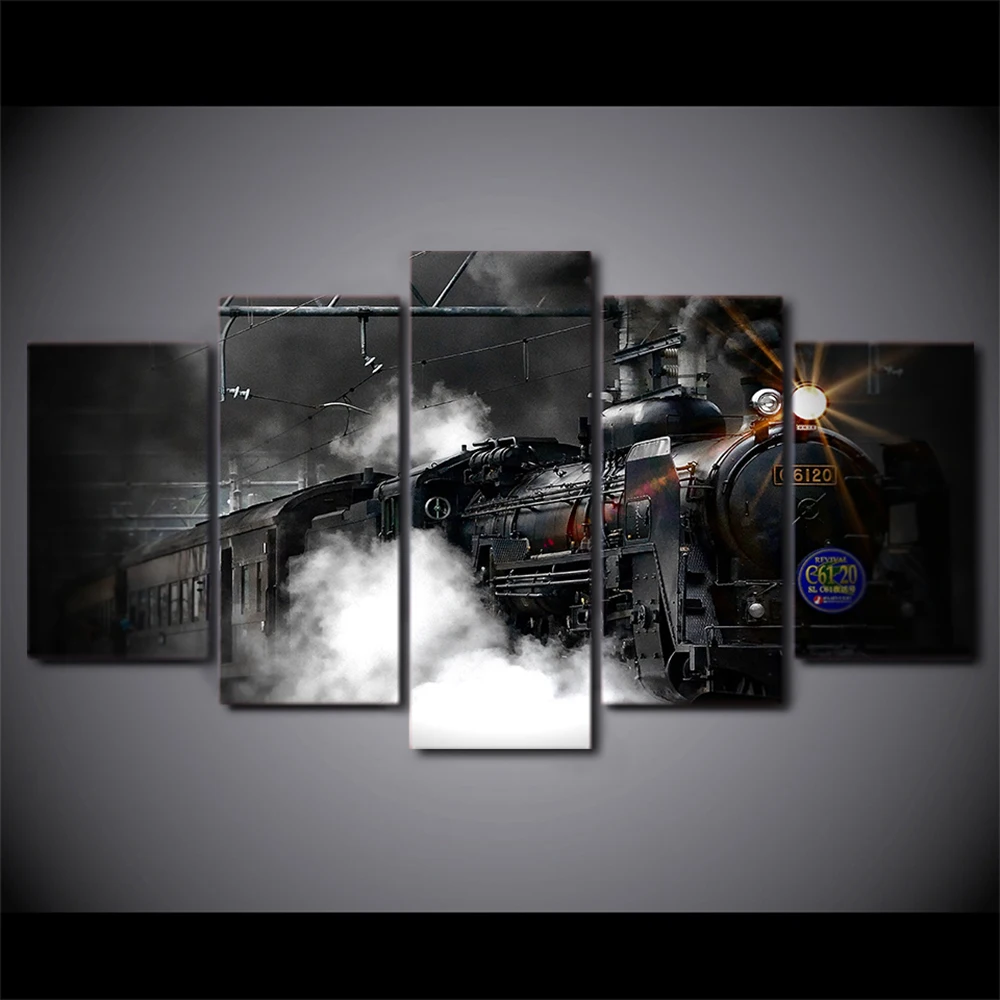 

Modern Wall Art Canvas HD Printed Painting Frame Home Decor 5 Pieces Train Poster Steam Smoke Modular Abstract Pictures