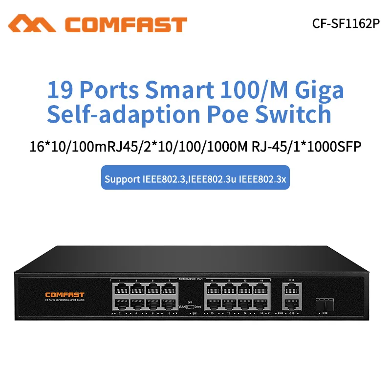 Высокоскоростной 100M /Gigabit самостоятельный переключатель Poe 16*10/100M порт RJ45 +