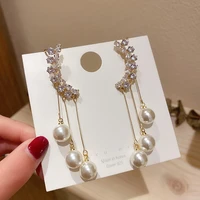 new personality fashion design zircon earrings for women light luxury web celebrity temperament tassel pearl earrings jewelry