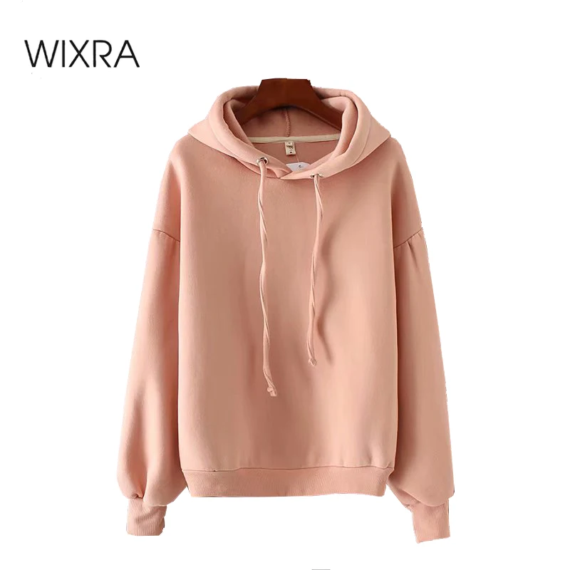 

Wixra Womens Warm Sweatshirts Femme New Fashion Hoodies Solid Velvet Long Sleeve Autumn Winter Loose Streetwear Tops