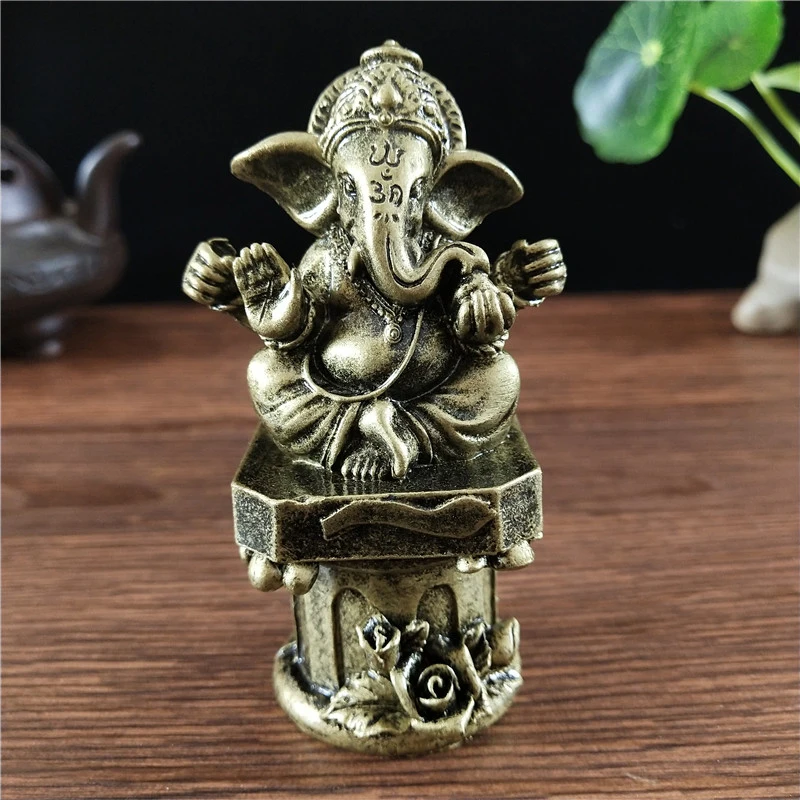 Bronze Color Ganesha Buddha Statue Ornaments Elephant God Sculptures Figurines Home Garden Decor Buddha Statues Resin Craft