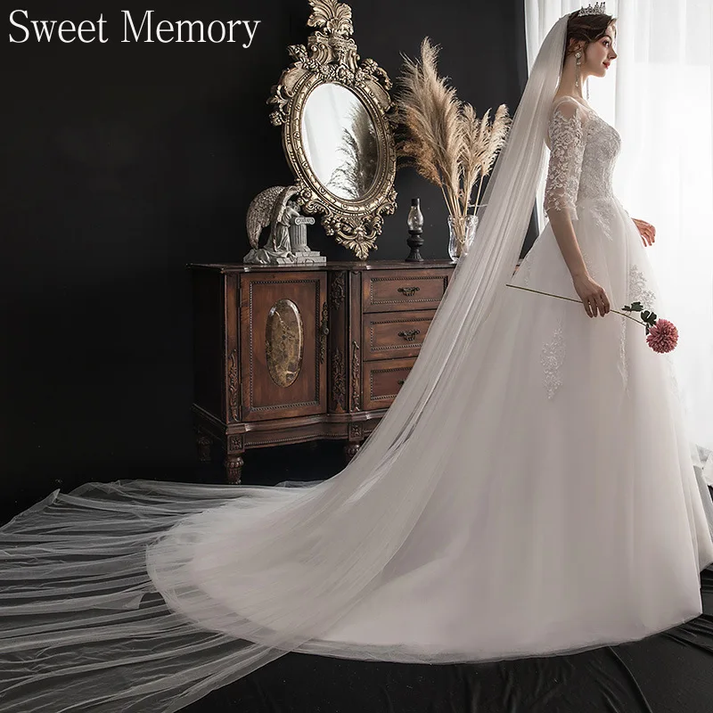 

N11165 Sweet Memory Illusion O-Neck Half Sleeve Plus Size Wedding Dress Pregnant Wedding Dresses With Tail Bridal Gown Studio