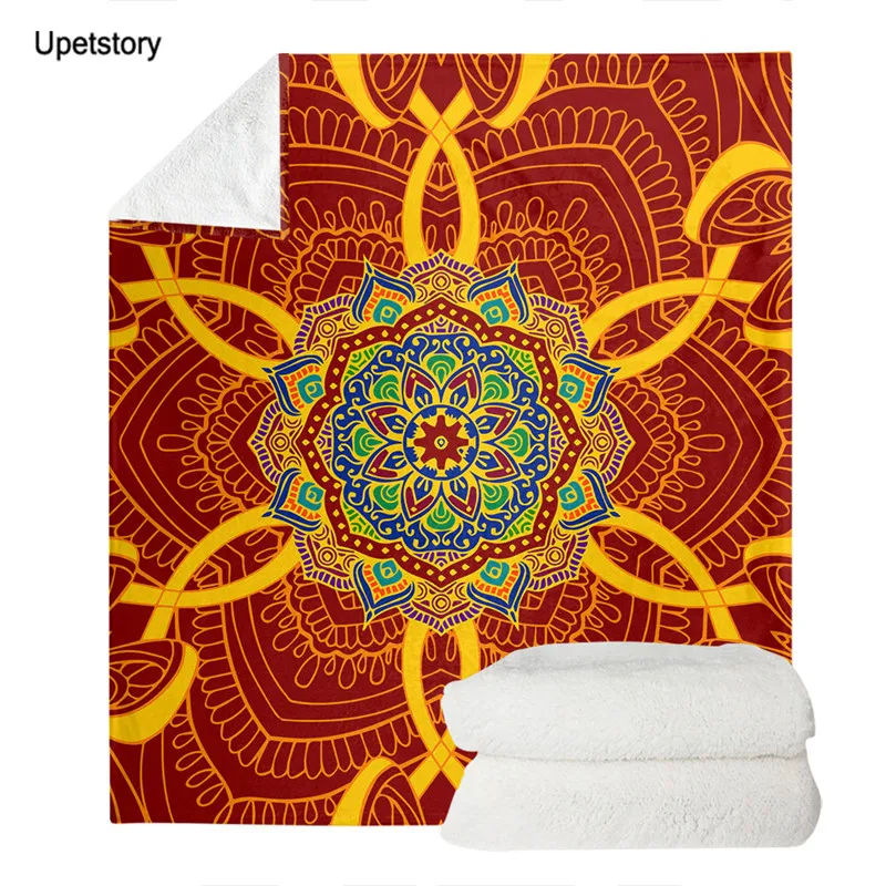 

Плюшевое одеяло с цветочным принтом и мандалой Upetstory, винтажные одеяла, украшения, покрывало, повседневное флисовое покрывало для взрослых ...