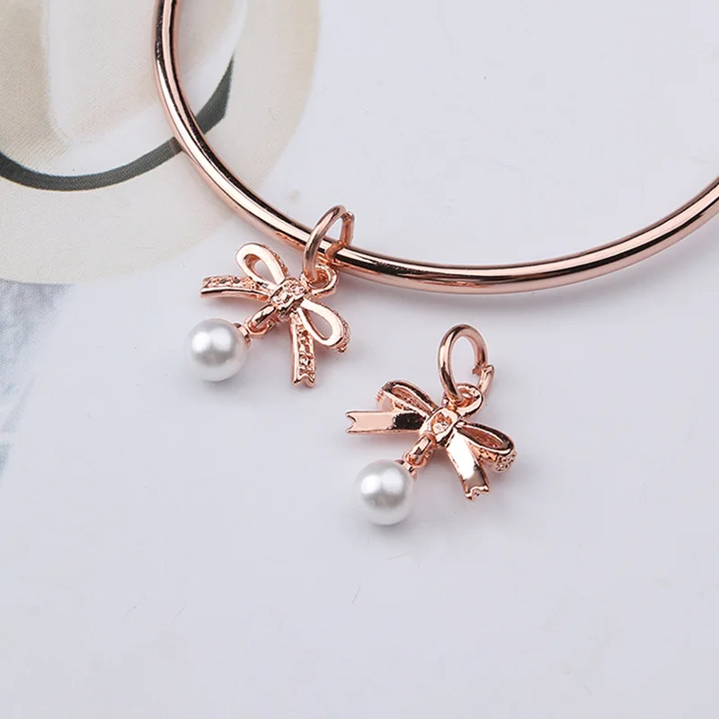 5 шт. металл цвета розового золота имитация жемчуга бантом Очаровательные бусы