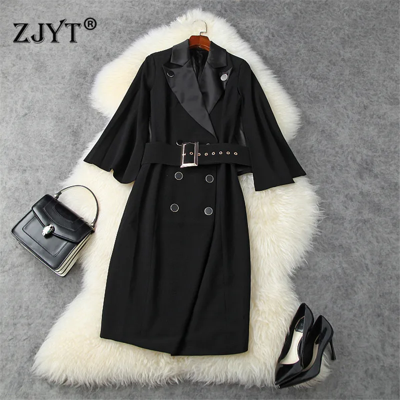 Женское модельное платье Блейзер элегантное офисное черного цвета с отложным