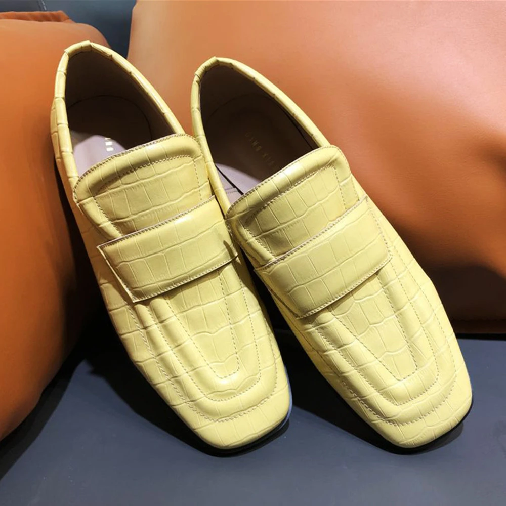 

Termainoov Women Flats Square Toe Loafers Fashion Big Size Comfort Street Mules New 4 Colours Leather Shoes