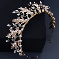 mogaku new rhinestone headband bridal wedding crowns for women elegant hair jewelry imitation pearl headdress party accessories