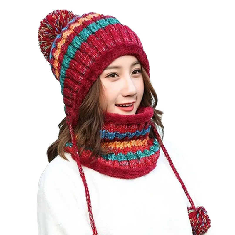 Новинка 2017 вязаная шапка с большими помпонами шапки шарф в комплекте Зимняя