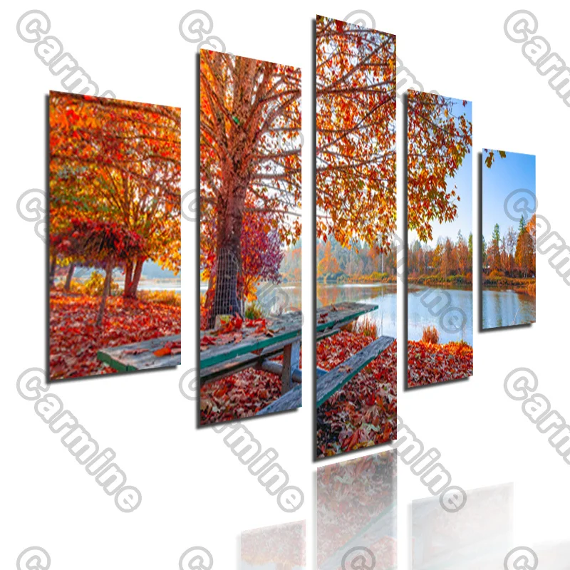 

Poster Red Clear Lack and Sky Landscape Canvas Painting 5Pcs Posters Painting Wall Art Decoration for Living Room Frameless