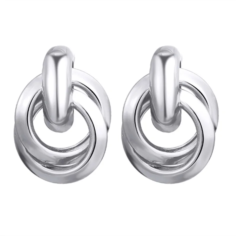 

European American Jewelry Creativity Simple And Fashionable Temperament Personality Double Circle Knot Earrings