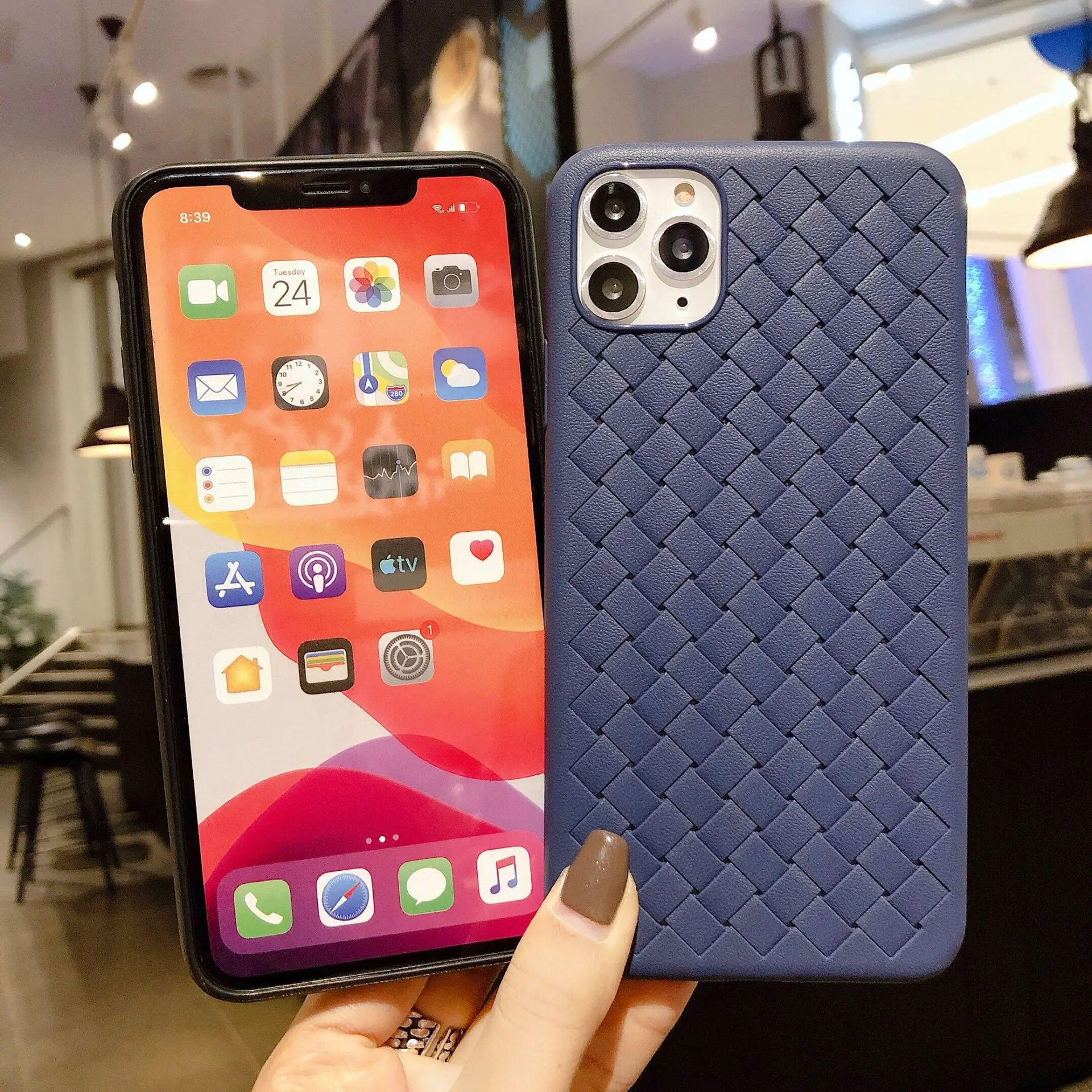 For iPhone 6 7 8 11 x xr xs max pro mobile phone case 6s plus solid color woven silicone |