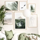 Водопад, Зеленые пальмовые листья, спокойный пляж, птицы, скандинавский постер, Настенная Художественная печать, Картина на холсте, украшение картины для гостиной