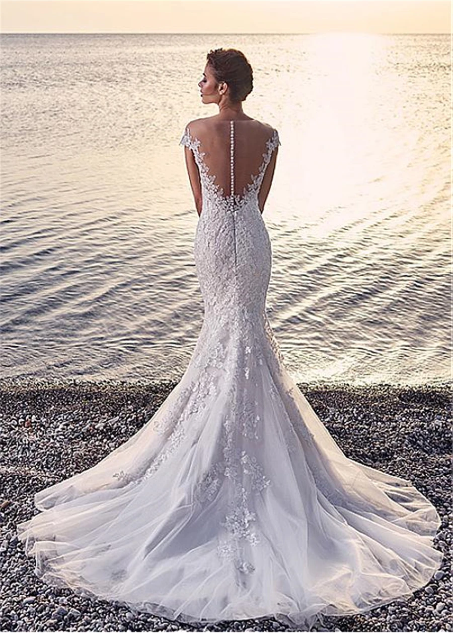 Кружевные свадебные платья русалки с открытыми плечами кружевные аппликации со