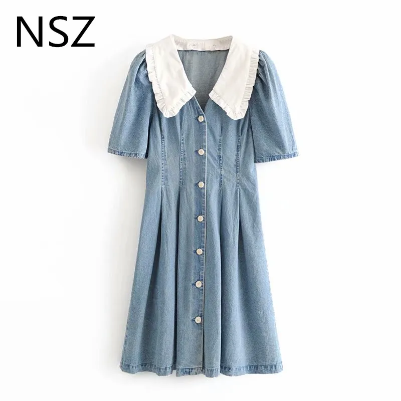 Женское джинсовое Платье До Колена NSZ Белое Облегающее плиссированное платье с