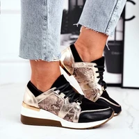 fashion women vulcanize sneakers lace up wedge casual ladies printed sneakers platform ladies outdoor sports shoes comfy shoes