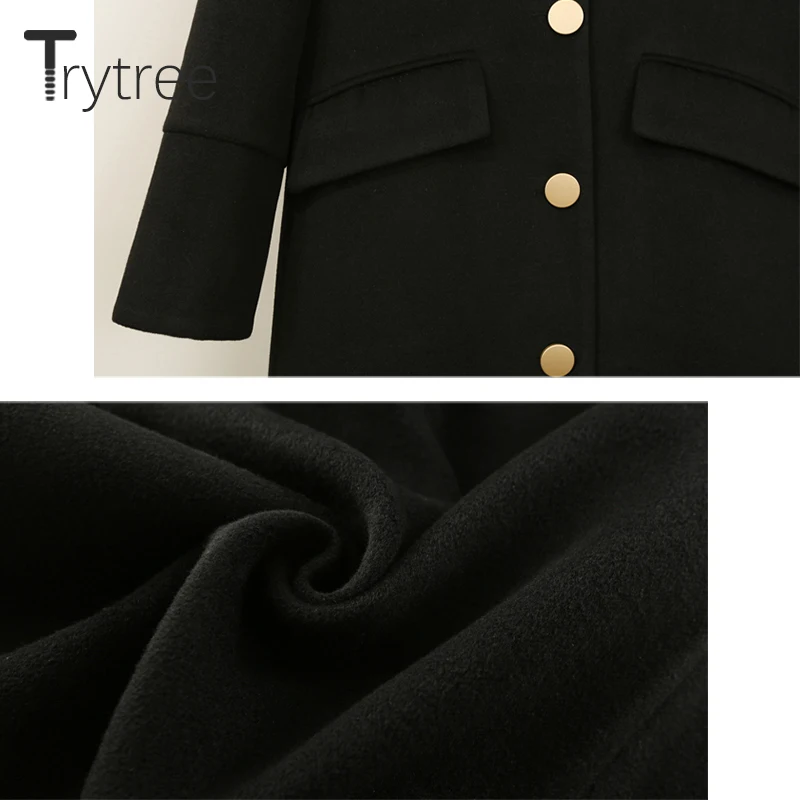 Женское однобортное пальто на пуговицах Ttytree повседневное однотонное черное