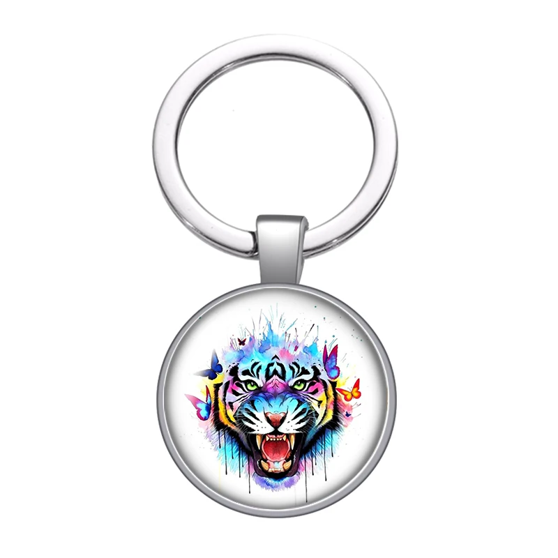 Брелок для ключей с мультяшными животными тигром фламинго стеклянным кабошоном