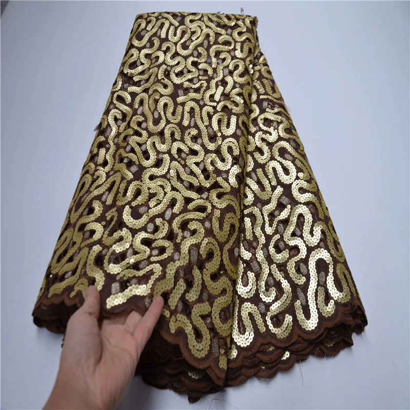 Vestido de novia nigeriano de lujo, tela de encaje africano con lentejuelas cortadas a mano de 5 yardas, bordado de secuencia de calidad suiza, OP878-0