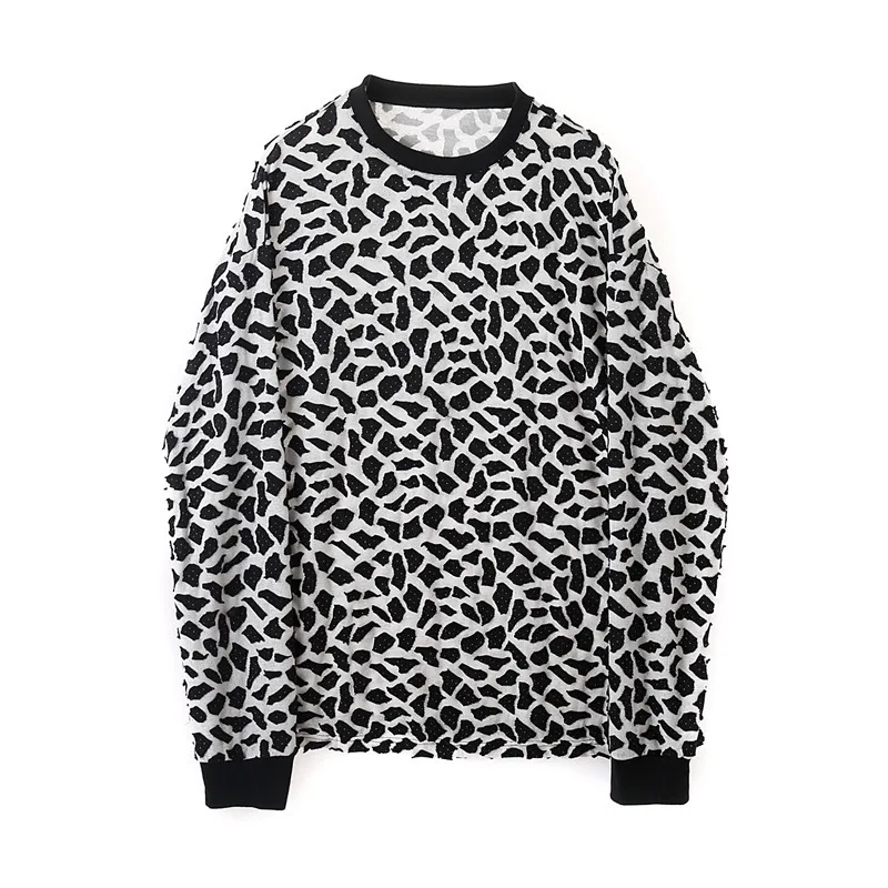 

Men's Dark Bottom Long Sleeve Loose Casual T-shirt Male Leopard Patch Streetwear Tops Tees Shirts Vintage T Shirts for Man