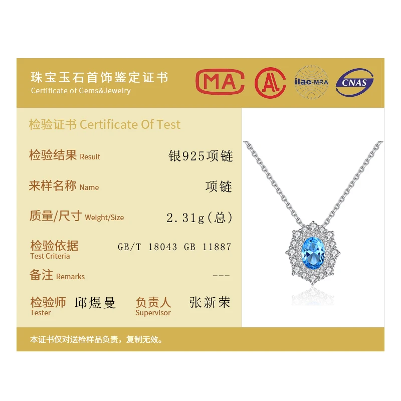 

AGLOVER 100% 925 Sterling Silver Necklace Fashion Blue Zircon Pendant Necklace For Woman Wedding Party Jewelry Gift 2020 New